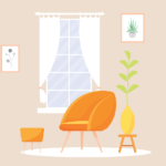 リラックスできる部屋のイラスト　自宅でくつろいだ雰囲気のカウンセリングスペースをイメージしたイラスト