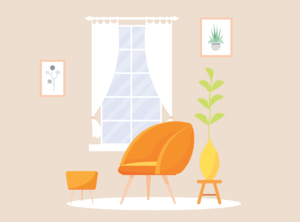 リラックスできる部屋のイラスト　自宅でくつろいだ雰囲気のカウンセリングスペースをイメージしたイラスト