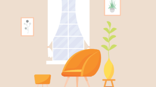 リラックスできる部屋のイラスト　自宅でくつろいだ雰囲気のカウンセリングスペースをイメージしたイラスト